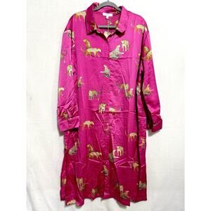 Umgee Women’s XL Animal Print Midi Shirt Dress Full Size Button Down CollaredNWT